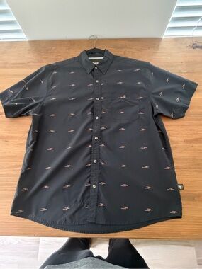 Howler Brothers Black Short-Sleeve Button-Down Shirt with Tan Lightning Motif